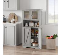 GarveeMore Armario De Almacenamiento Multifuncional - Estilo Rústico Moderno con Puertas De Vidrio Esmerilado y Estantes Ajustables, Mueble Recibidor para Baño, Cocina o Entrada - Gris