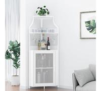 GarveeMore Armario de Vino Esquinero, Mueble Bar Industrial de 5 Niveles con Botellero y Porta Copas, Estantería para Vinos con Puerta de Malla para Salón, Bar, Comedor, Cocina, Blanco