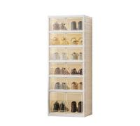 GarveeMore - Caja de zapato, plegable, 6 niveles, transparente, apilables para talla 45, zapatos, antipolvo, para armario, 12 pares
