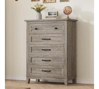 GarveeMore Cajonera de 5 Cajones con Manijas, Estilo Moderno, para Dormitorio, Salón y Oficina, Color Gris, 80×40×105 cm