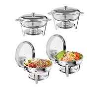 GarveeMore Calentadores de Comida para Buffet de Acero Inoxidable Redondo 5L - Chafing Dish De Acero Inoxidable - Mantiene La Comida Caliente o Fría - Ideal para Catering, Fiestas y Bodas - 4pcs