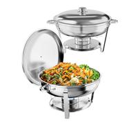 GarveeMore Calentadores de Comida para Buffet de Acero Inoxidable Redondo 5L - Chafing Dish De Acero Inoxidable - Mantiene La Comida Caliente o Fría - Ideal para Catering, Fiestas y Bodas - 2pcs