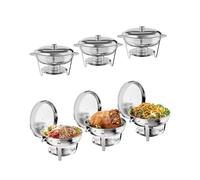 GarveeMore Calentadores de Comida para Buffet de Acero Inoxidable Redondo 5L - Chafing Dish De Acero Inoxidable - Mantiene La Comida Caliente o Fría - Ideal para Catering, Fiestas y Bodas - 6pcs