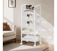 GarveeMore Carrito De Almacenaje Metálico De 5 Niveles con Cajones Extraíbles y Ruedas, Estantería Rodante Multiuso 17.3in x 10.24in x 40in para Cocina, Oficina, Baño o Dormitorio