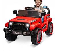 GarveeMore Coche eléctrico Infantil 12V con Control Remoto, 2 Motores de 35W, suspensión, Luces LED, cinturón de Seguridad, música inalámbrico, claxon, Regalo para niños de 3 a 8 años, Color Rojo