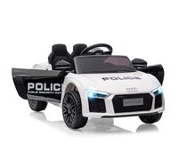 GarveeMore Coche eléctrico infantil 12V tipo policía Audi Modelo Versión Spyder - Control remoto parental - Suspensión, luces LED, música, 3 velocidades, seguridad para niños 3-8 años - Blanco y negro