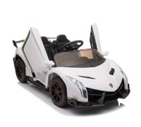 GarveeMore Coche Eléctrico Infantil Lamborghini 12V Licenciado - Puertas De Tijera Con Control Remoto Para Padres - Luces LED y Reproductor MP3 - Asiento Amplio - Juguete De Batería Para Niños -Blanco