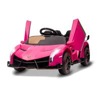 GarveeMore Coche Eléctrico Infantil Lamborghini 12V Licenciado - Puertas De Tijera con Control Remoto para Padres - Luces LED y Reproductor MP3 - Asiento Amplio - Juguete De Batería para Niños - Rosa