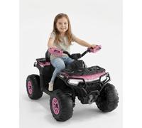 GarveeMore Coche Eléctrico Infantil, Quad Eléctrico Infantil 12V 4x4-2 Motores, Suspensión, Faros LED, Bandera Luminosa - Control Parental, Música USB - Rosa