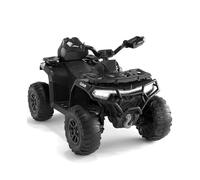 GarveeMore Coche Eléctrico Infantil, Quad Eléctrico Niño 12V 4x4-2 Motores, Suspensión, Faros LED, Bandera Luminosa - Control Remoto Parental, Música USB - Negro