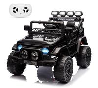 GarveeMore Coche Electrico para Niños 12V - Carro Electrico Infantil 2 Plaza con Mando Remoto 2,4G, Música, Antivibración, Ruedas Anchas, 3 Velocidades y Luces LED - para Niños 3-6 Años, Negro