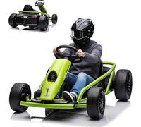 GarveeMore Coche Eléctrico para Niños Tipo Kart De Deriva, Plástico y Metal, 24V, Batería 2 * 12V 9AH, Norma Europea, Color Verde, 110×77×54 cm