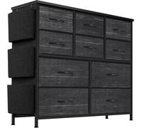 GarveeMore Cofres, Marco de Metal Cajonera con 10 cajones de Tela, Mueble de Almacenamiento con Tapa de Madera, 30 x 99 x 89 cm, cómoda para Dormitorio, Dormitorio, salón, Pasillo, Color Negro