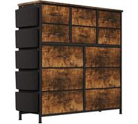 GarveeMore Cofres, Marco de Metal Cajonera con 12 cajones de Tela, Mueble de Almacenamiento con Tapa de Madera, cómoda para Dormitorio, Dormitorio, salón, Pasillo, 99 x 30 x 110 cm, Color marrón