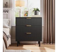 GarveeMore Cómoda Moderna con 3 Cajones - Mueble Auxiliar de Gran Almacenamiento - Almacenamiento compartimentado - Patas Metálicas Altas - Ideal para Dormitorio, Salón y Recibidor - Negro