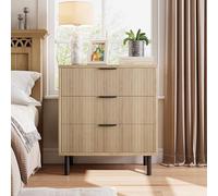 GarveeMore Cómoda Moderna con 3 Cajones - Mueble Auxiliar de Gran Almacenamiento - Almacenamiento compartimentado - Patas Metálicas Altas - Ideal para Dormitorio, Salón y Recibidor - Madera Natural