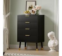 GarveeMore Cómoda Moderna con 4 Cajones, Armario de Almacenamiento con Detalles Dorados, Resistente hasta 45 kg, para Sala de Estar y Dormitorio, 60×39×89 cm, Negro