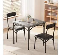 GarveeMore Conjunto Compacto de Comedor para 2 Personas - Mesa Cuadrada de Madera y Metal con sillas tapizadas Cocina o Comedor pequeño - Estilo Moderno y Funcional Gris
