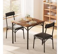 GarveeMore Conjunto Compacto de Comedor para 2 Personas - Mesa Cuadrada de Madera y Metal con sillas tapizadas Cocina o Comedor pequeño - Estilo Moderno y Funcional Marrón