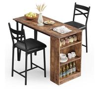 GarveeMore Conjunto De Bar Moderno 3 Piezas - Mesa Alta De Mostrador con Estantes De Almacenamiento - Taburetes Incluidos