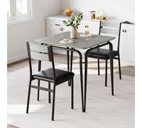 GarveeMore Conjunto de Cocina con Mesa Gris y 2 Sillas Tapizadas, Juego de Comedor para Espacios Reducidos, Mueble de Metal con Asiento Acolchado, Estilo Vintage Industrial para 2 Comensales