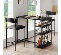 GarveeMore Conjunto De Comedor Compacto para 2 Personas, Mesa Alta con 3 Amplios Estantes De Almacenaje y 2 Taburetes Acolchados, Mueble Multifuncional para Cocina o Salón Pequeño