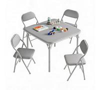 GarveeMore Conjunto Infantil De Mesa y 4 Sillas Plegables, Negro, Acero con Superficie De Cuero PU, Cojines Acolchados, para Jugar, Comer y Aprender