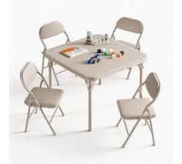 GarveeMore Conjunto Infantil De Mesa y 4 Sillas Plegables, Negro, Acero con Superficie De Cuero PU, Cojines Acolchados, para Jugar, Comer y Aprender