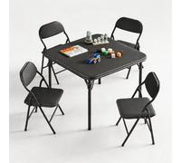 GarveeMore Conjunto Infantil De Mesa y 4 Sillas Plegables, Negro, Acero con Superficie De Cuero PU, Cojines Acolchados, para Jugar, Comer y Aprender