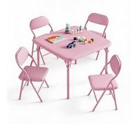 GarveeMore Conjunto Infantil De Mesa y 4 Sillas Plegables, Negro, Acero con Superficie De Cuero PU, Cojines Acolchados, para Jugar, Comer y Aprender