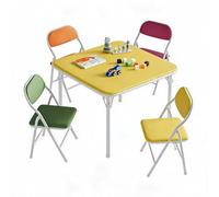 GarveeMore Conjunto Infantil De Mesa y 4 Sillas Plegables, Negro, Acero con Superficie De Cuero PU, Cojines Acolchados, para Jugar, Comer y Aprender