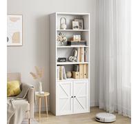 GarveeMore Estantería De 5 Niveles con Puertas Abatibles, Madera Rústica, para Libros y Decoración, para Salón y Oficina, 60×30×181 cm