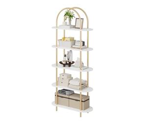 GarveeMore Estantería de 5 Niveles, repisa de Estilo Moderno con Estructura de Metal Dorado y tableros Blancos, 80×30×180 cm, Capacidad de Carga 13,6 kg por Nivel, para salón y Dormitorio, Blanco