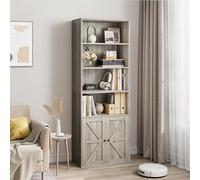 GarveeMore Estantería de Oficina Estilo Industrial con Puertas - 4 Baldas y 2 Puertas - 181 cm de Alto x 60 cm - Almacenaje y Exhibición para Libros y Objetos en Dormitorio, Sala u Oficina - Gris