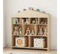 GarveeMore Estantería Infantil En Forma De Casa, Librero Organizador De Madera con 4 Niveles y 15 Compartimentos para Libros y Juguetes, Mueble con Kit Antivuelco para Dormitorio y Guardería, Madera
