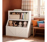 GarveeMore Estantería Librería Infantil y Organizador Juguetes con Cubos, Mueble de Madera para Niños, 80cm Bajo Habitación Niños, Cuarto Juegos, Rincón Estudio, Anti-Vuelco, Fácil Limpieza, Blanco