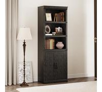 GarveeMore Estantería Libros, Librería De 5 Niveles con Puertas para Almacenamiento y Exhibición, para Salón, Dormitorio, Oficina, 62×33×174 cm, Negro