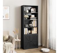 GarveeMore Estantería Libros, Librería De 6 Niveles Estilo Farmhouse con Puertas Tipo Granero y Estante Ajustable, para Exhibición Hogar, Oficina, Sala, 60×30×181