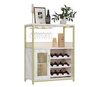 GarveeMore Gabinete para Vinos Industrial con Iluminación LED, Estante Ajustable y Soporte para Vasos, Armario De Bar 70x35x92 cm, Ideal para Cocina, Comedor, Salón Dorado