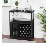 GarveeMore Gabinete para Vinos Industrial, Estante Ajustable y Soporte para Vasos, Armario De Bar 70x35x92 cm,para Cocina, Comedor, Salón Negro