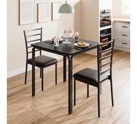 GarveeMore Juego de Comedor con 2 sillas - Mesa Cuadrada para 1-2 Personas, sillas metálicas Acolchadas con Respaldo, Ideal para salón, Cocina y Comedor, Ahorra Espacio, Color Negro
