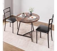 GarveeMore Juego De Comedor para 2 Personas, Mesa Redonda De 80 cm, Conjunto De 3 Piezas para Espacios Pequeños, Apartamento o Cocina Acogedora, Vintage