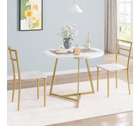 GarveeMore Juego De Comedor para 2 Personas, Mesa Redonda De 80 cm, Conjunto De 3 Piezas para Espacios Pequeños, Apartamento o Cocina Acogedora, Oro
