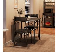 GarveeMore Juego De Mesa Cuadrada y 2 Sillas Tapizadas para Comedor, Pequeña Mesa De Cocina con Asientos Acolchados, Muebles De Madera Moderna para Apartamento, Espacios Reducidos, Negro