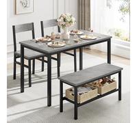 GarveeMore Juego de mesa de cocina de 4 piezas, mesa de comedor con 2 sillas y bancos para habitaciones pequeñas, grupo de comedor para 4 personas, mesa de comedor rectangular de metal y madera, para