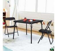 GarveeMore Juego De Mesa Plegable y 2 Sillas para Niños, 3 Piezas Infantiles con Cojín De Vinilo Acolchado, Mesa De Actividades para Habitación Infantil, Guardería, Cuarto De Juegos, Negro