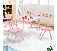 GarveeMore Juego De Mesa Plegable y 4 Sillas para Niños, 5 Piezas Infantiles con Cojín De Vinilo Acolchado, Mesa De Actividades para Habitación Infantil, Guardería, Cuarto De Juegos, Rosa