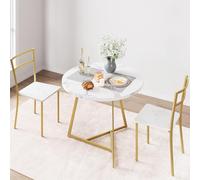 GarveeMore Juego de Mesa Redonda y 2 Sillas - Comedor Compacto, Tapizado PU, Mesa 31.4" con Acabado Mármol, Ideal Cocinas y Apartamentos Pequeños