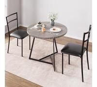 GarveeMore Juego de Mesa Redonda y 2 Sillas - Comedor Compacto, Tapizado PU, Mesa 31.4" con Acabado Mármol, Ideal Cocinas y Apartamentos Pequeños