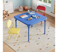 GarveeMore Juego De Mesa y 2 Sillas Plegables para Niños, Trío De Muebles Ligeros con Superficie De PU Cuero, Ideales para Comer, Manualidades y Aprender En Casa o Viaje, Color